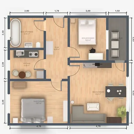 Διαμέρισμα Ecocube 143 - Balkon, 3zimmer, Waschmaschine, Backofen, Badewanne, 5p